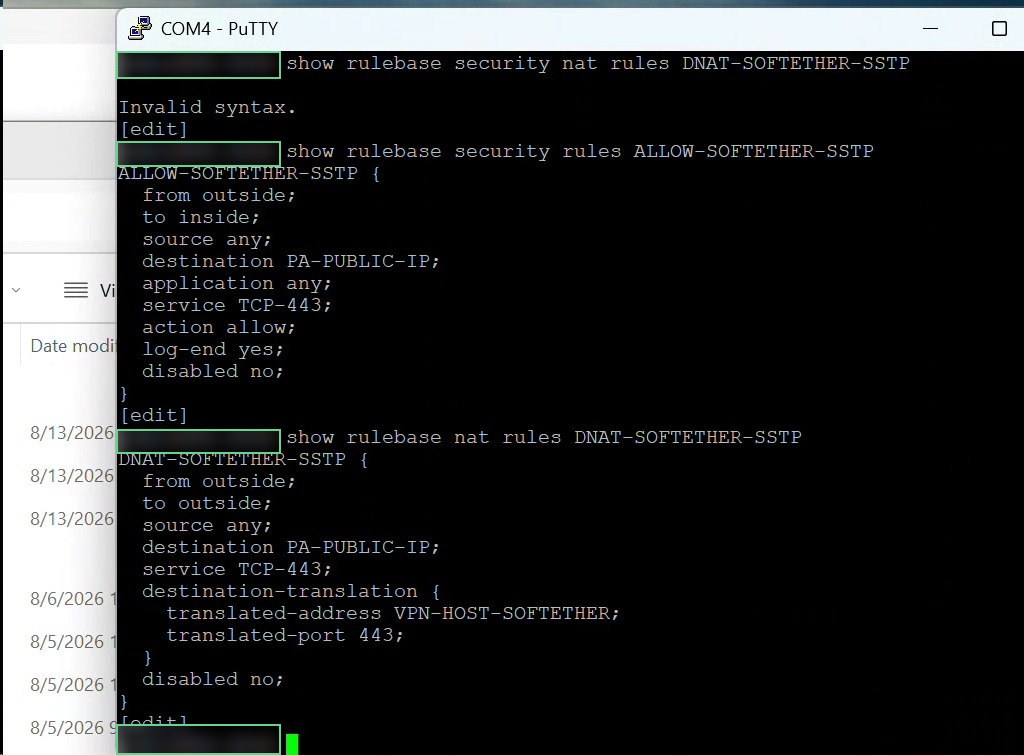 Palo Alto PA-440 firewall rule evidence